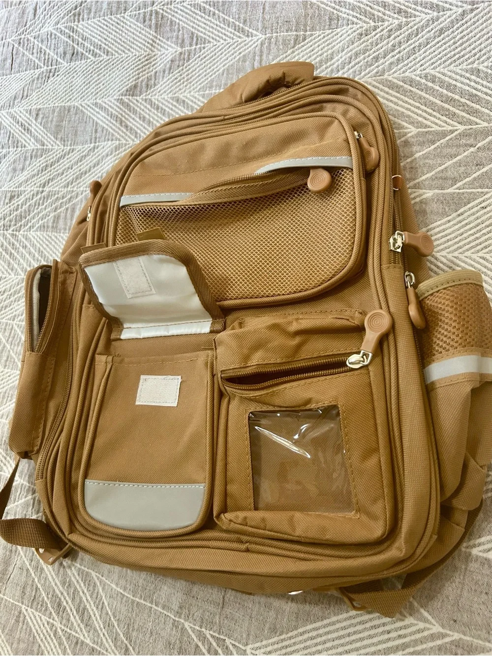 Khaki Tan Multi Pocket Heavy Duty Laptop School Travel Backpack NWOT